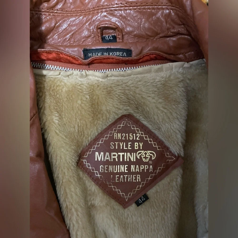 Martini Cognac Brown Leather Jacket with Removable Faux Fur Lining - Picture 9 of 16